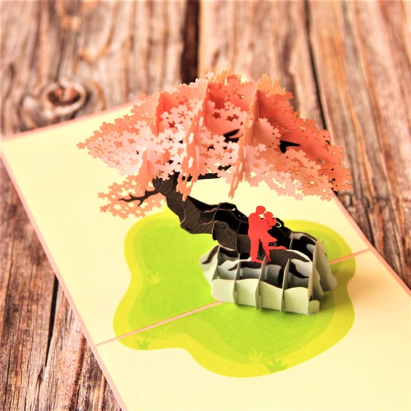 CUTE POPUP - Happy Anniversary Pop Up Card, Romantic Love Cherry Blossom Card, Valentines Day Pop Up Card Thinking of You for Couple, Wife, Girlfriend - Handmade Present on any Occasion 6'' x 6'' - Image 4